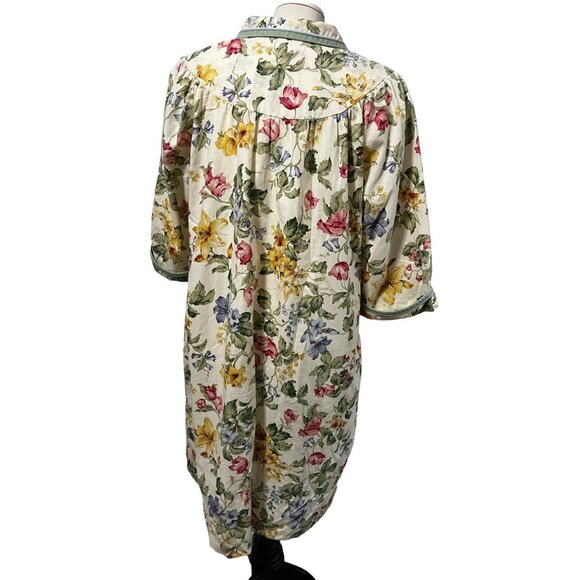 Vintage Smart Time Floral Zip Front Night Gown Robe Sz Large Womens Collared Bei - Picture 12 of 12